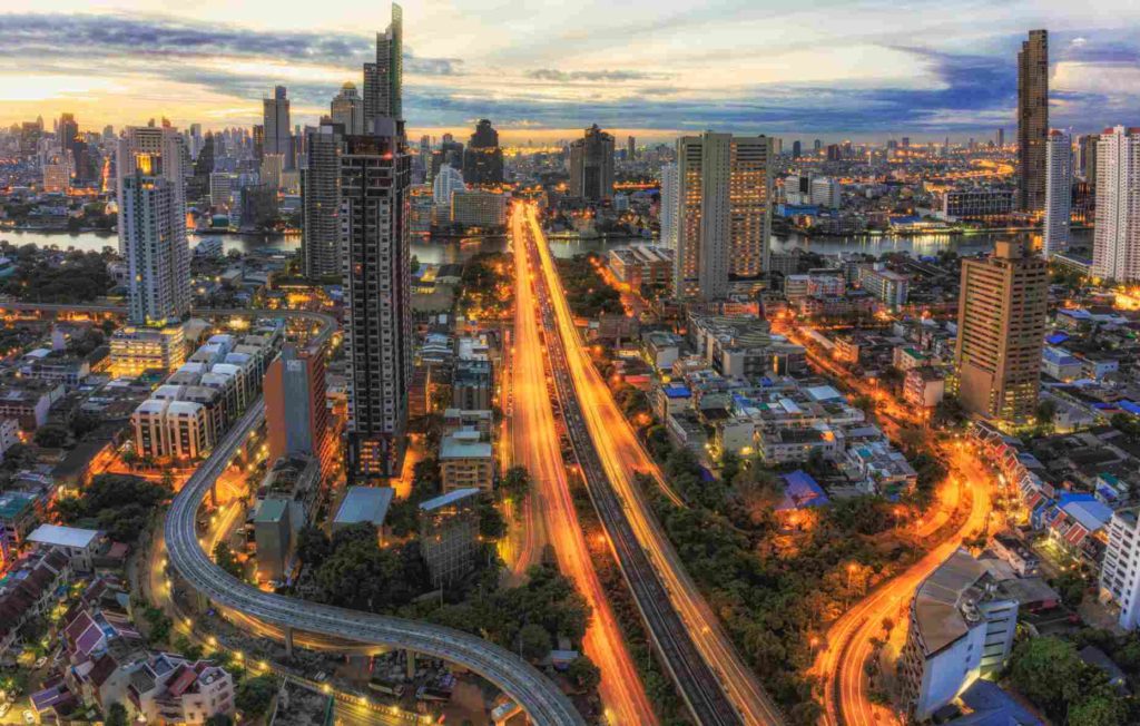 Bangkok city view In the morning at Saphan Taksin Bridge


